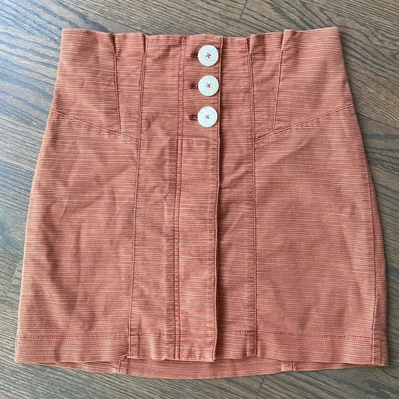 Free People Button Front Cotton Blend Skirt/ Every Minute Every Hour Mini Skirt - Picture 2 of 12